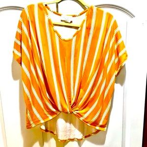 Gold White Stripe draped front Loose Knit Top